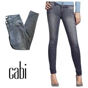 CAbi Moto Zipper Skinny Jeans Graphite Gray Size 8 Stretch Casual Sleek Fit